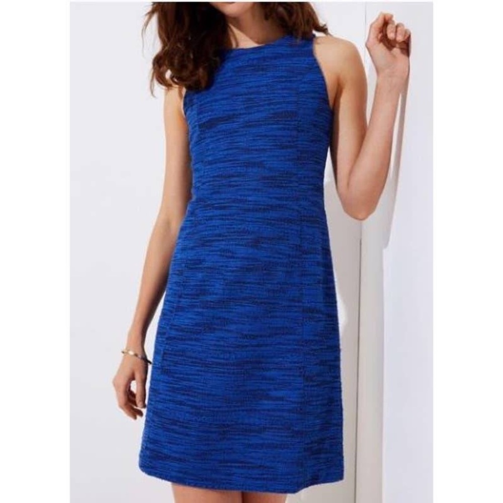 Loft textured boucle royal blue dress, Sz 8 EUC